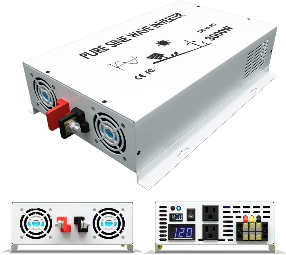 3000W Pure Sine Wave Power Inverter DC 48V to 110V 120V AC with Dual Outlets and Digital LED Display R57137