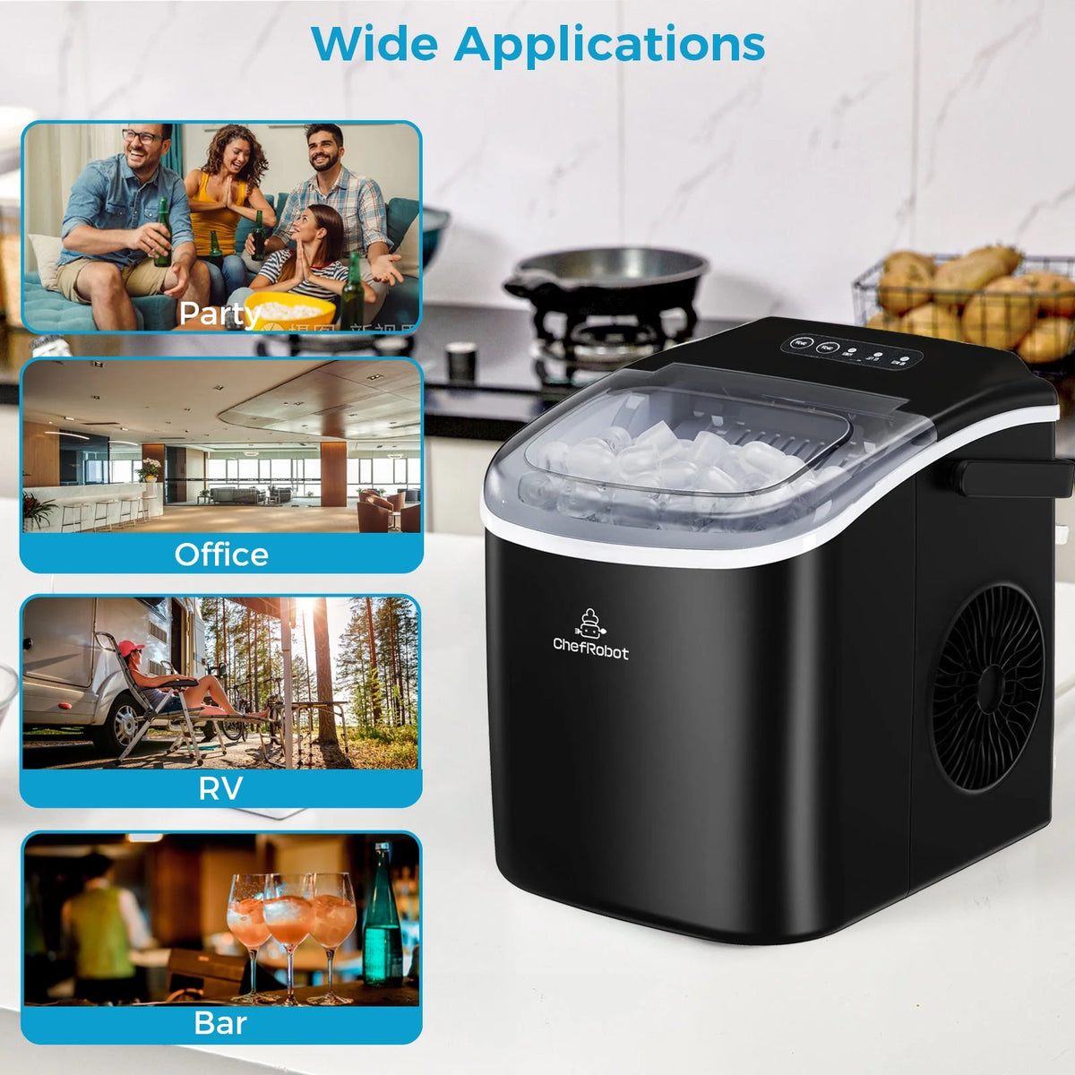 Black Self-Cleaning Countertop Ice Maker with Ice Scoop and Basket P8861