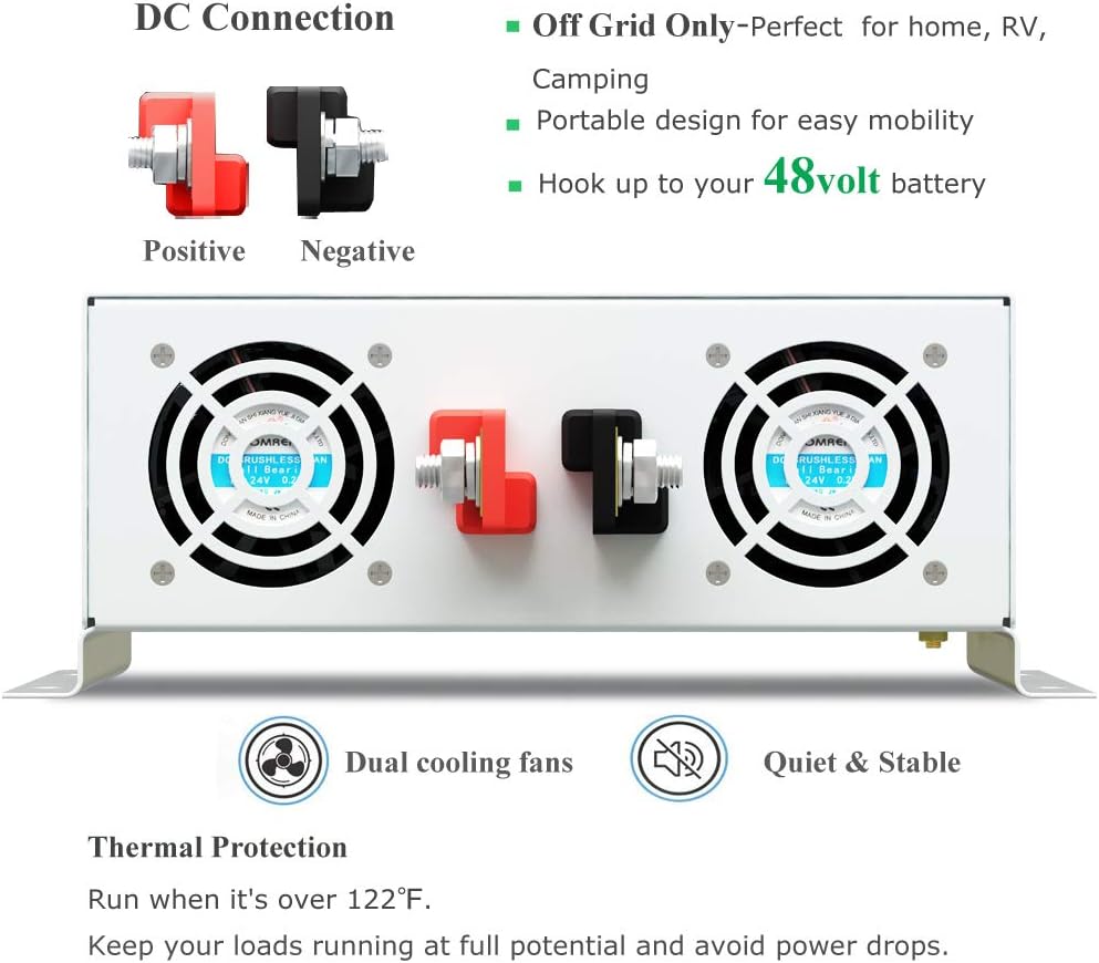 3000W Pure Sine Wave Power Inverter DC 48V to 110V 120V AC with Dual Outlets and Digital LED Display R57137