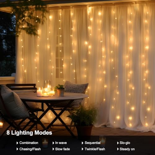 300 LED Battery Operated Curtain Lights with Remote Timer Warm White Y1417
