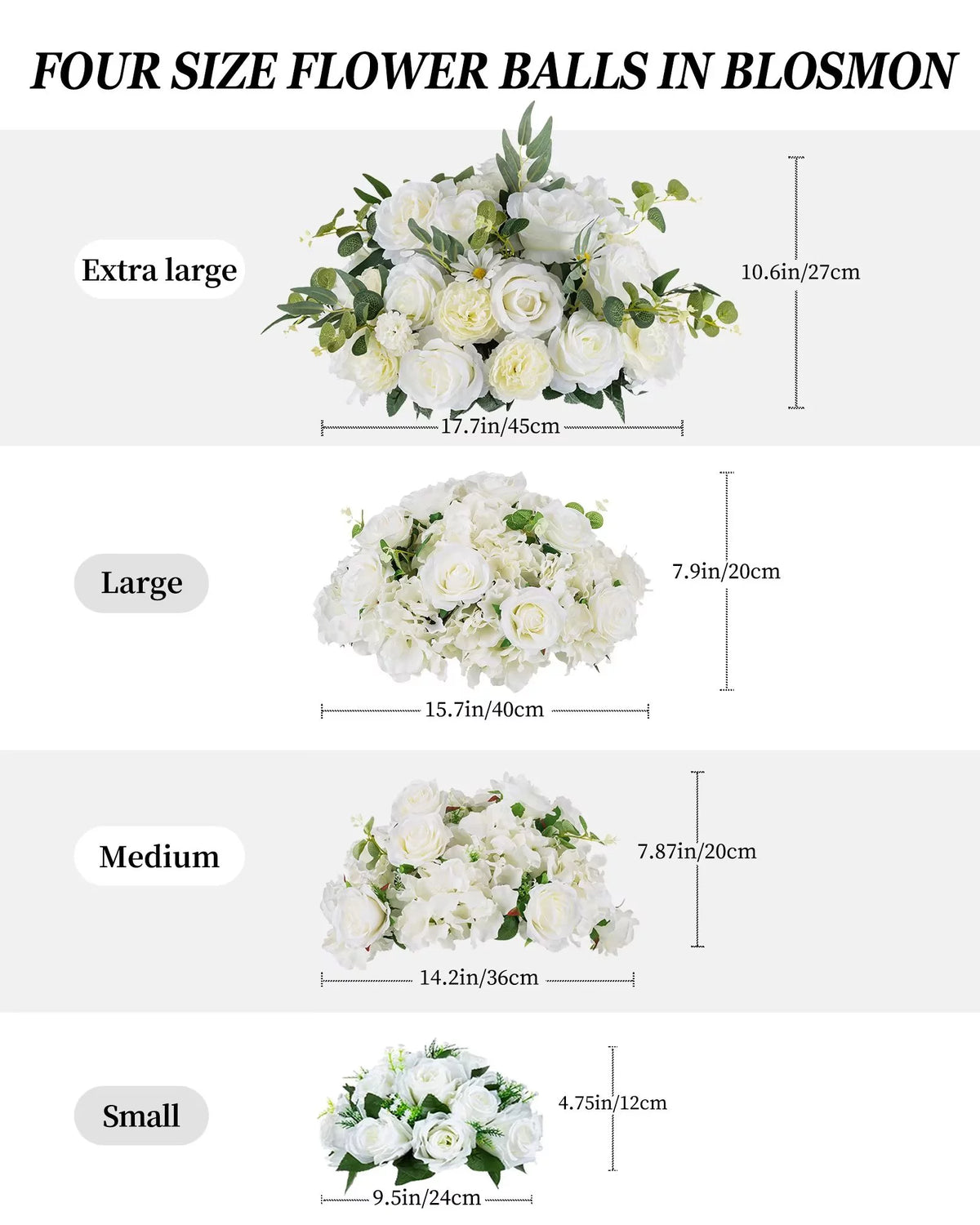 18" Large Artificial Flower Ball 2Pcs White Faux Silk Bouquet X41810