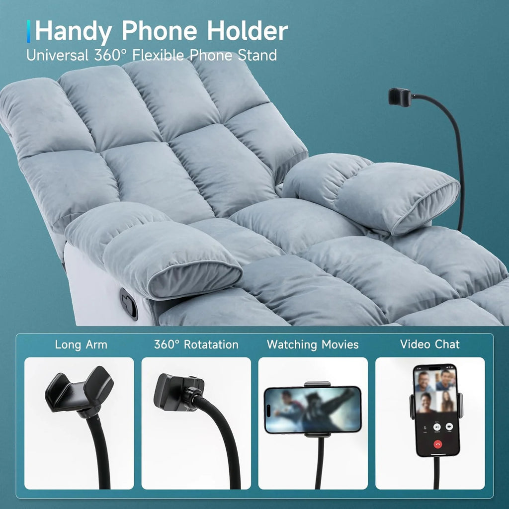 Light Blue Oversized Velvet Recliner Chair I250