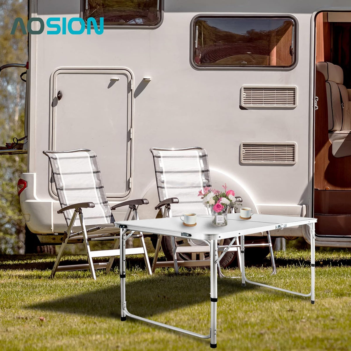 Folding Picnic Table, 4FT Aluminum Portable Table with Handle A9516