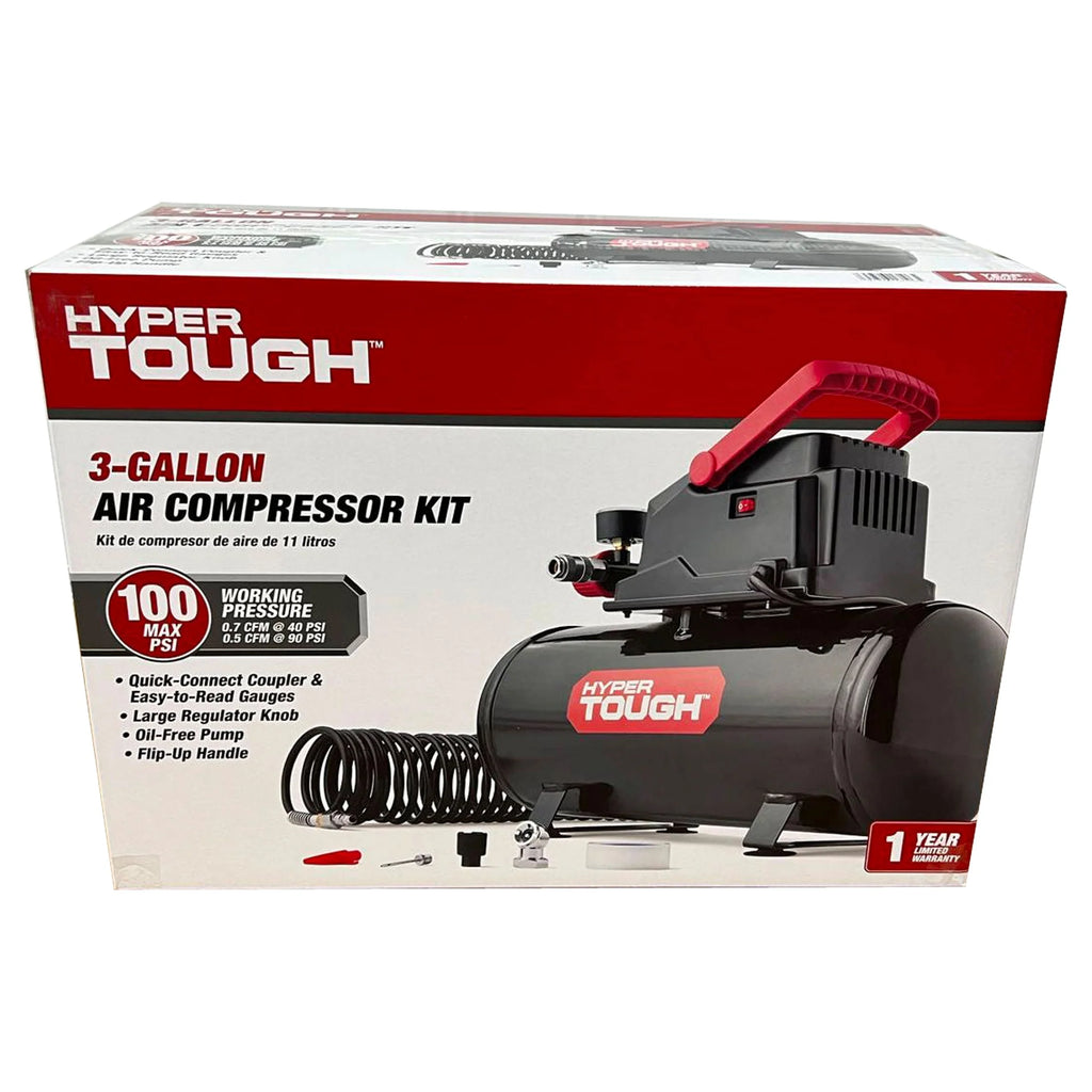 3 Gallon Oil-free Portable Air Compressor with Hose & Inflation Accessory Kit, 100 PSI P8167