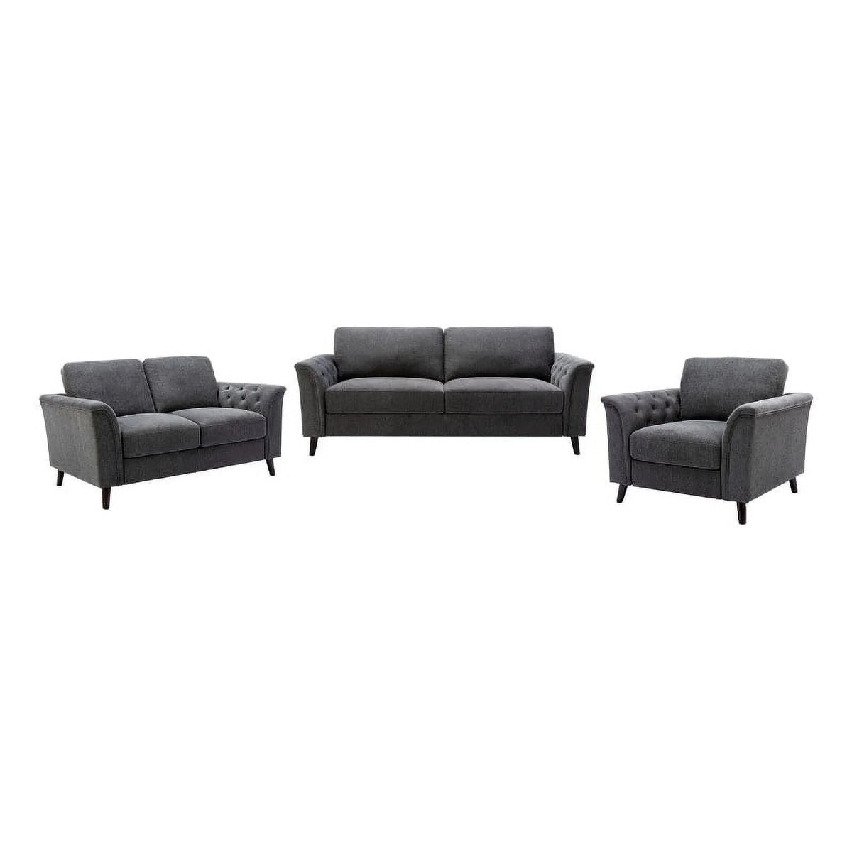 3-Piece Linen Fabric Sofa Set with Tufted Arms in Dark Gray V86396