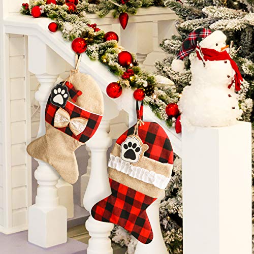 2 Pack 19 Inch Burlap Red Black Buffalo Plaid Christmas Stockings W963893