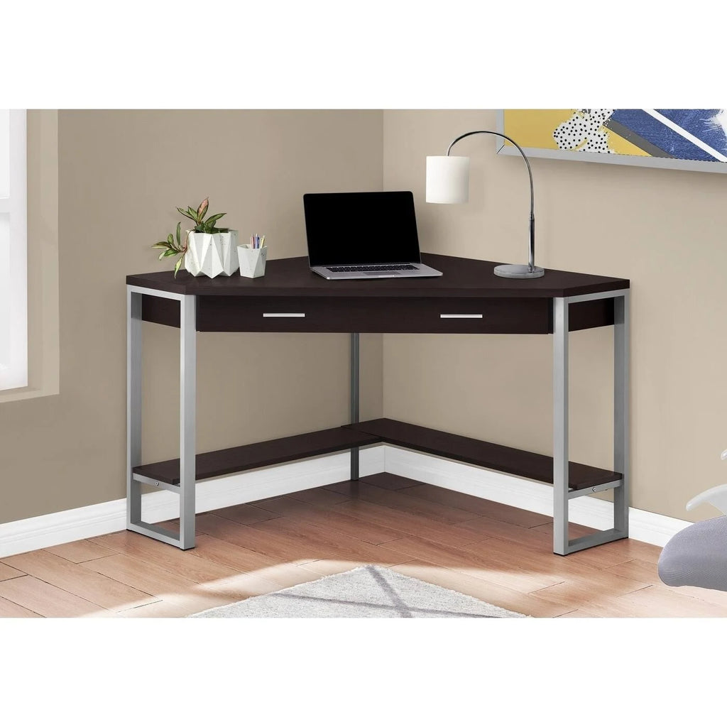 Cappuccino Corner Computer Desk with Silver Metal M189