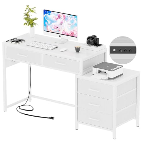 White Reversible Computer Desk with 5 Drawers F214