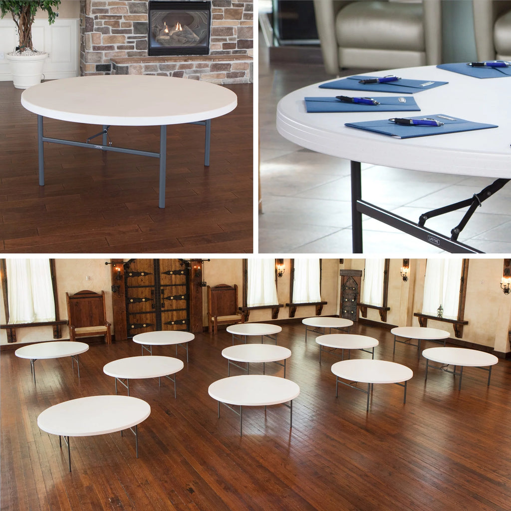 72-Inch Round Table White Granite 12 Pk J35616