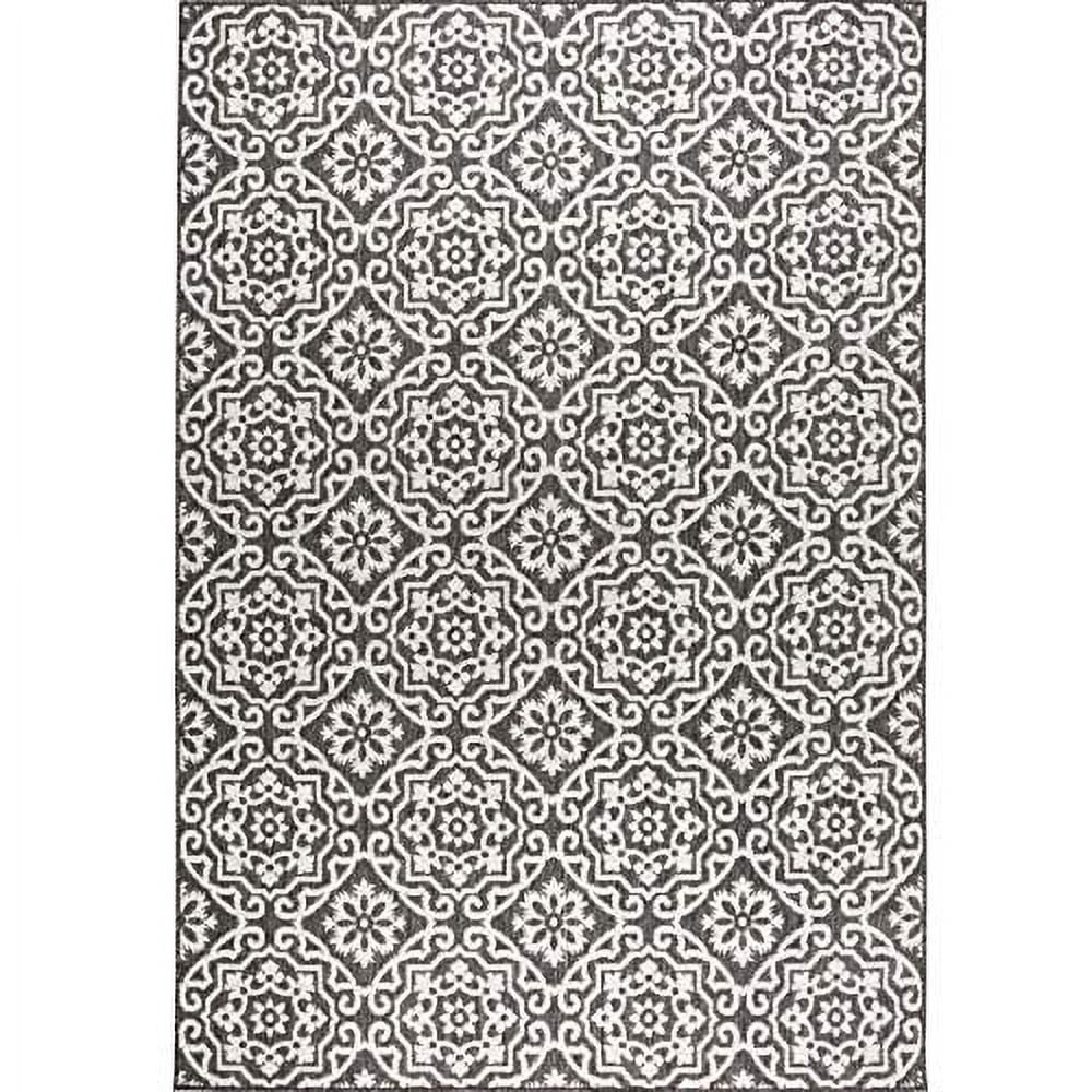 Black Grey Geometric Indoor/Outdoor Area Rug R890482