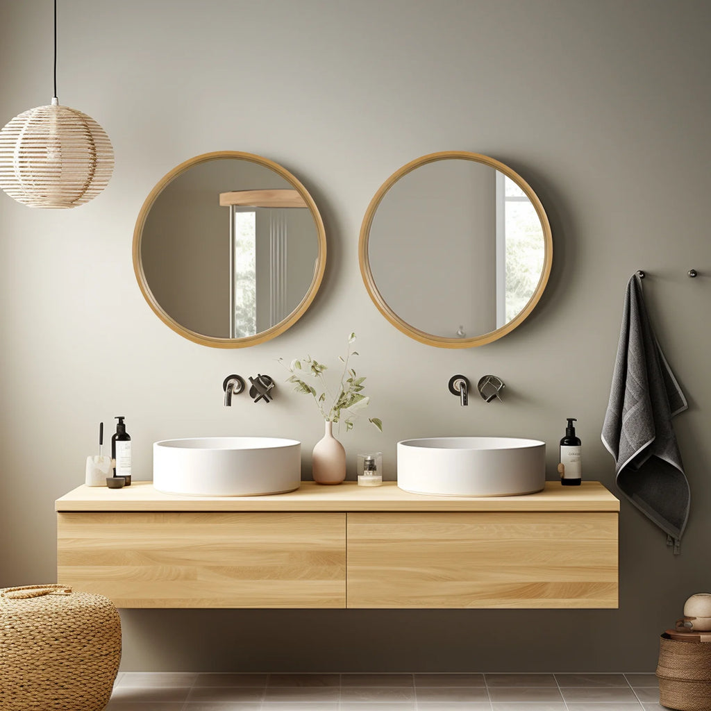 Round Wood Frame Wall Mounted Mirror 24" Y4116