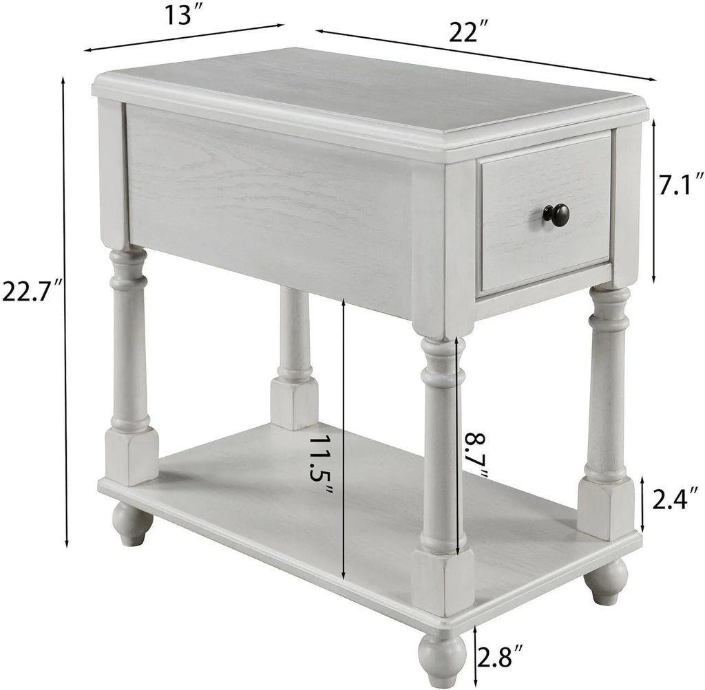Narrow 2 Tier Solid Wood End Table with Drawer M788748