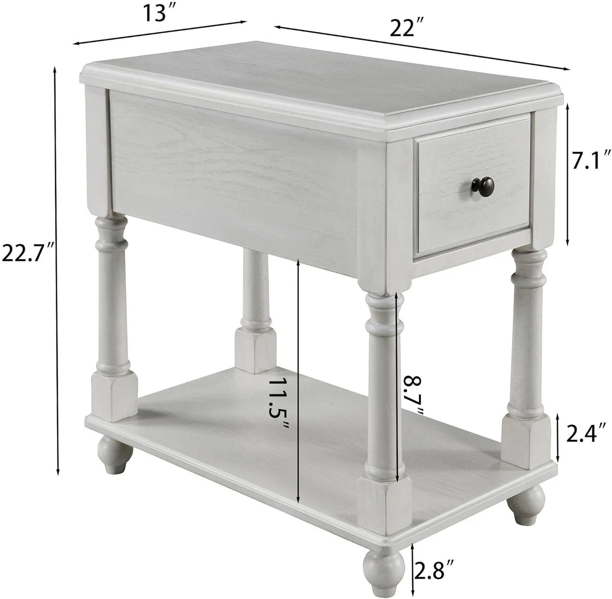 Narrow 2 Tier Solid Wood End Table with Drawer M788748