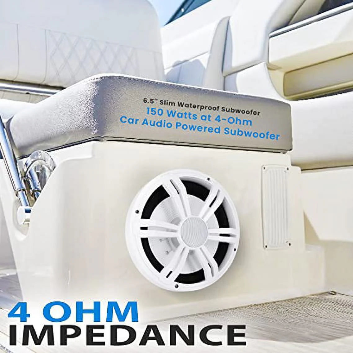 6.5” Slim Marine Subwoofer - 150W 4 Ohm Waterproof Component Speaker System (White) B246608